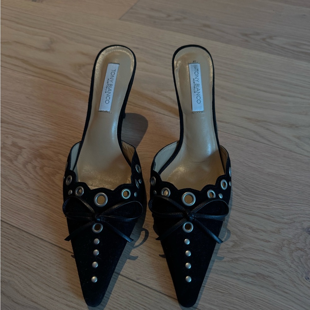 Tony Bianco Black Mules with Bow Detail